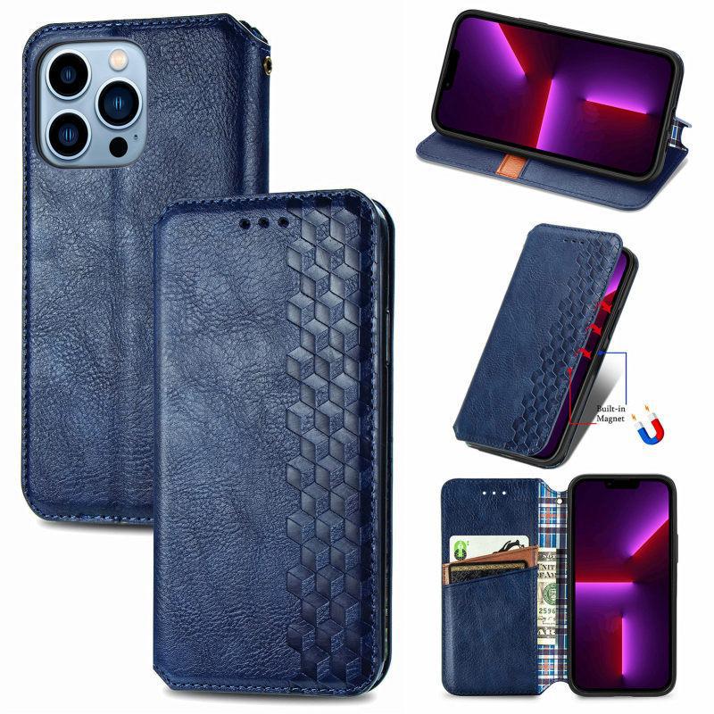 Diamond Patchwork Flip Leather Case with Magnetic Closure and Card Slot